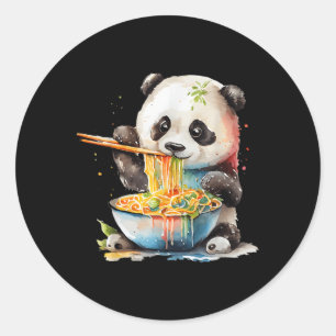 Pegatina Redonda Kawaii Panda Comiendo Ra Noodles Otaku