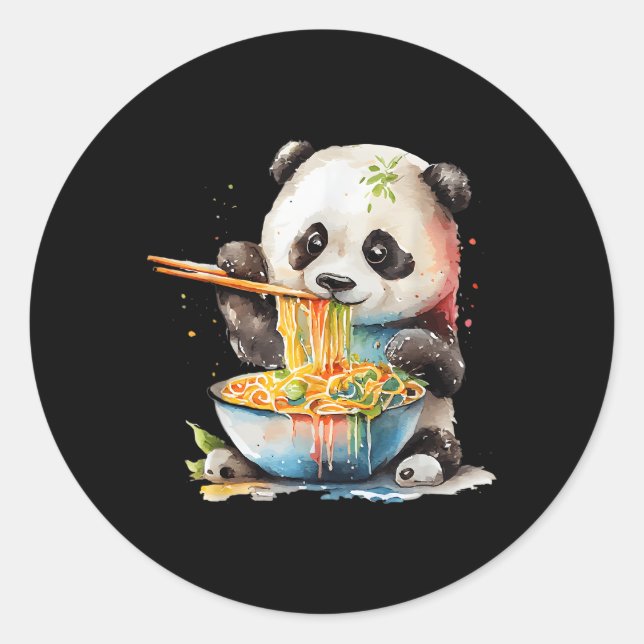 Pegatina Redonda Kawaii Panda Comiendo Ra Noodles Otaku (Anverso)