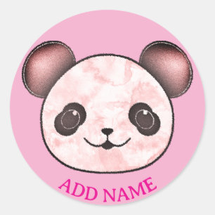 Pegatina Redonda Kawaii Panda Dibujando En Rosa