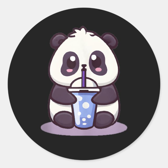 Pegatina Redonda Kawaii Panda se bebe Boba Tea Anime (Anverso)