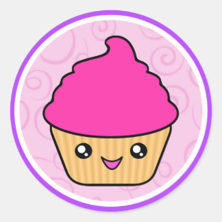 Pegatina Redonda Kawaii Pastel de Cubierta Rosa