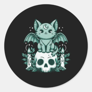 Pegatina Redonda Kawaii Pastel Gótico Cute Creepy Cat Bat Skeleton