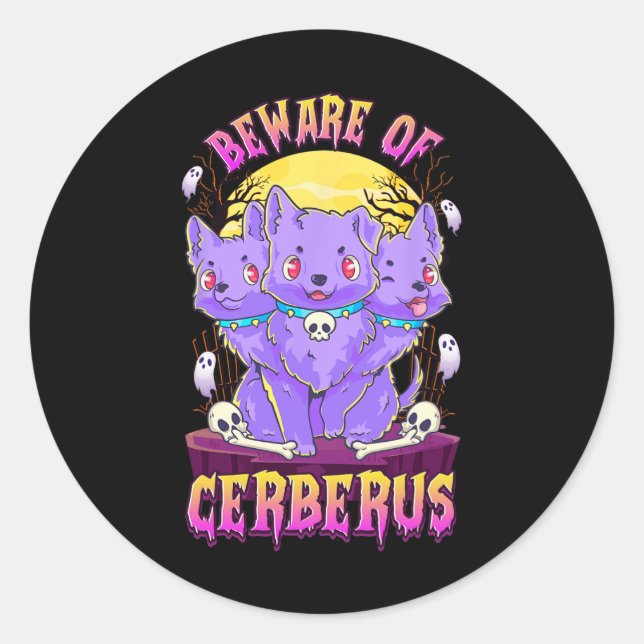 Pegatina Redonda Kawaii Pastel Gótico Cute Creepy Perro Divertido D (Anverso)