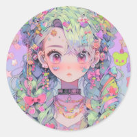 Kawaii Pastel Harajuku Anime Chica con trenzas
