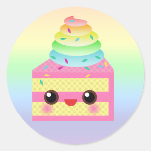 Pegatina Redonda Kawaii Pastel Rosa Arcoiris Sprinkles Divertido po