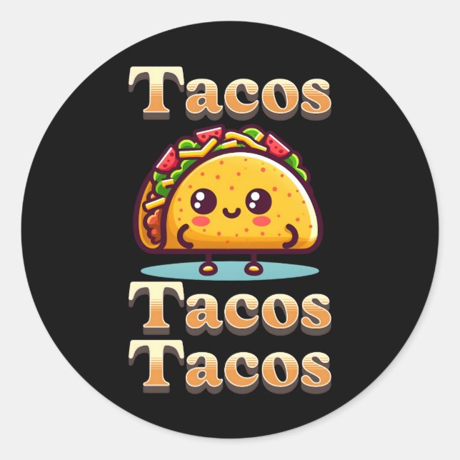Pegatina Redonda Kawaii Personalizado Tacos (Anverso)