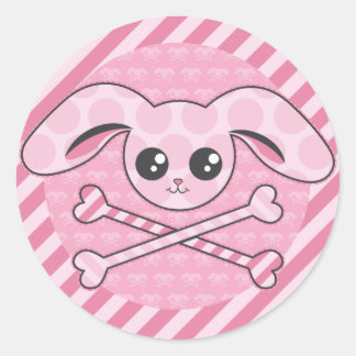 Pegatina Redonda Kawaii Pink Bunny Skull