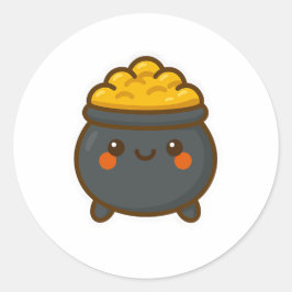 Pegatina Redonda Kawaii Pot of Gold