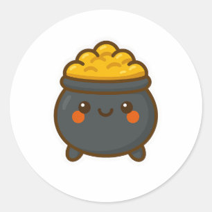 Pegatina Redonda Kawaii Pot of Gold