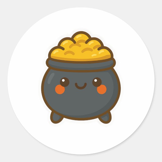 Pegatina Redonda Kawaii Pot of Gold (Anverso)