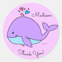 Pegatina Redonda Kawaii Purple Whale personalizado
