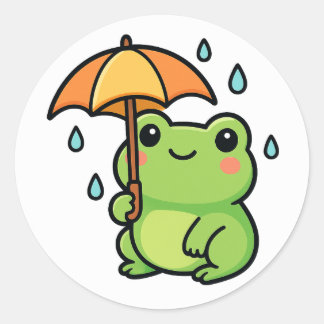 Pegatina Redonda Kawaii Rainy Day Frog Sticker