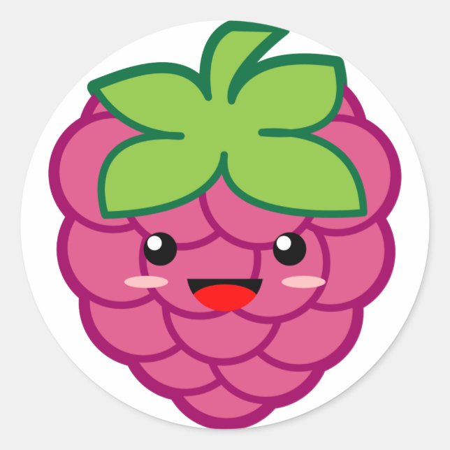 Pegatina Redonda Kawaii Raspberry (Anverso)