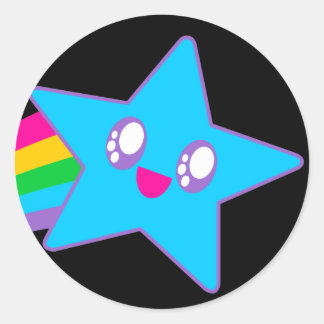 Pegatina Redonda Kawaii Rave Neon Star Rainbow
