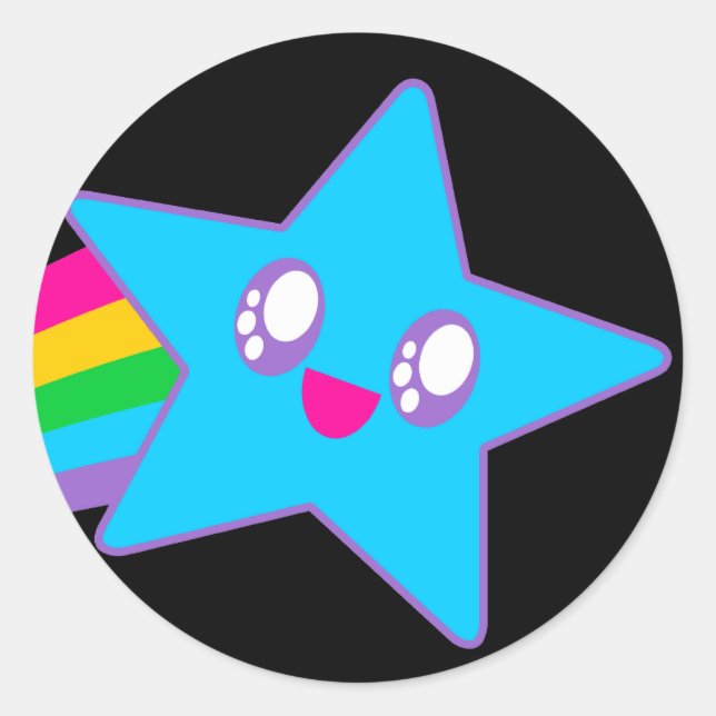 Pegatina Redonda Kawaii Rave Neon Star Rainbow (Anverso)