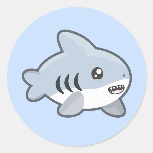Pegatina Redonda Kawaii Shark (Anverso)