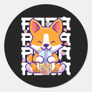 Pegatina Redonda Kawaii Shiba Inu Bubble Tea Boba Regalos animales 