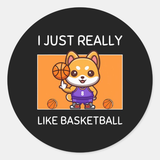 Pegatina Redonda Kawaii Shiba Inu Me Gusta El Basketbal (Anverso)