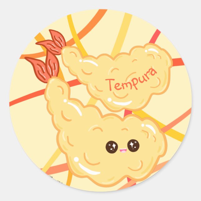 Pegatina Redonda Kawaii Shrimp Tempura dibujando franjas japonesas (Anverso)