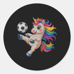 Pegatina Redonda Kawaii Soccer Solo Chica Que Ama Unicornio Anota G