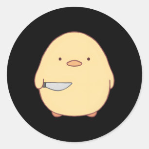 Pegatina Redonda Kawaii Stabby Pato Con Cuchillo
