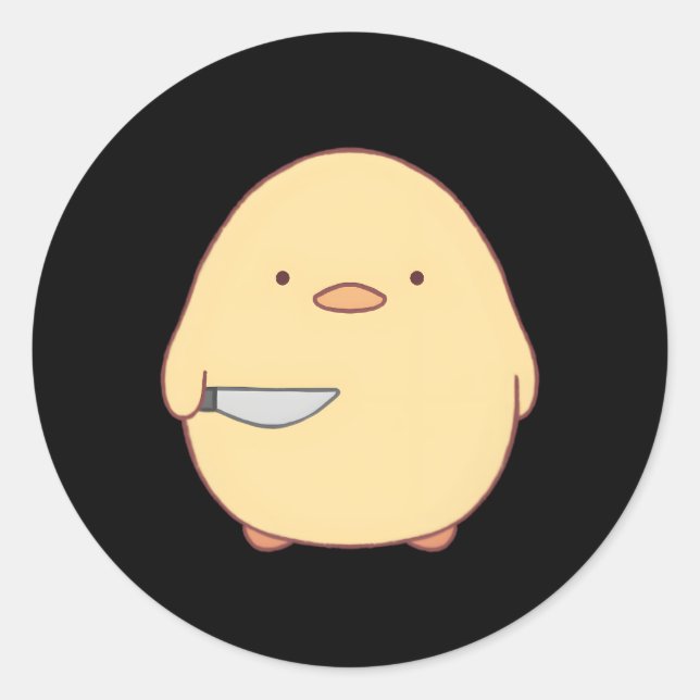 Pegatina Redonda Kawaii Stabby Pato Con Cuchillo (Anverso)