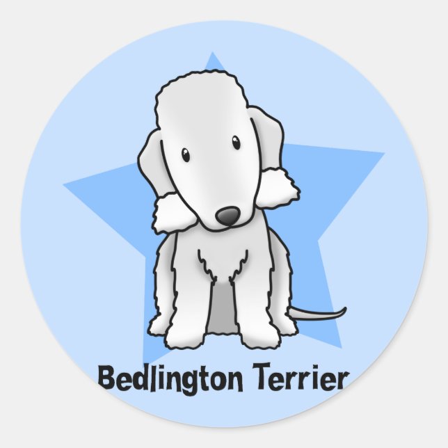 Pegatina Redonda Kawaii Star Bedlington Terrier (Anverso)