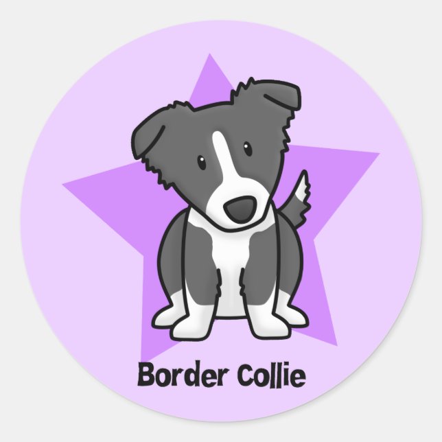 Pegatina Redonda Kawaii Star Border Collie (Anverso)