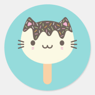 Pegatina Redonda Kawaii Summer Ice Lolly Popsicle Cat