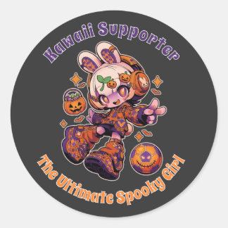 Pegatina Redonda Kawaii Supporter Halloween Anime Girl Soccer 