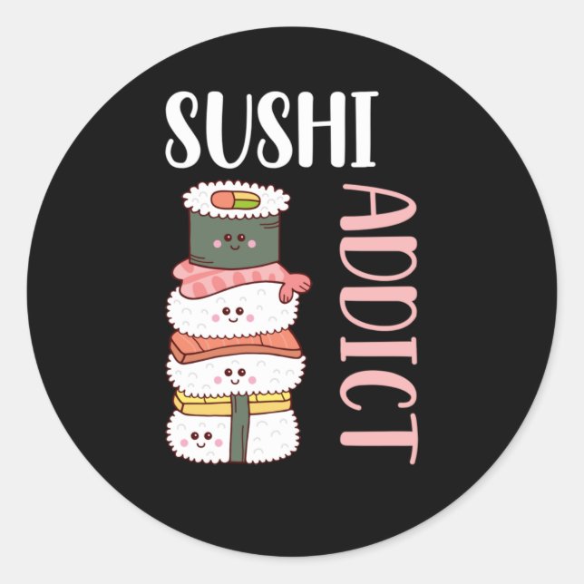 Pegatina Redonda Kawaii Sushi Anime Cuida Comida Japonesa (Anverso)