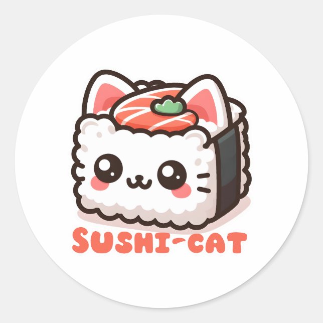 Pegatina Redonda Kawaii Sushi-Cat Pun (Anverso)