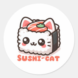 Pegatina Redonda Kawaii Sushi-Cat Pun