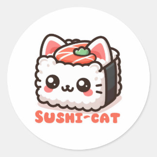 Pegatina Redonda Kawaii Sushi-Cat Pun