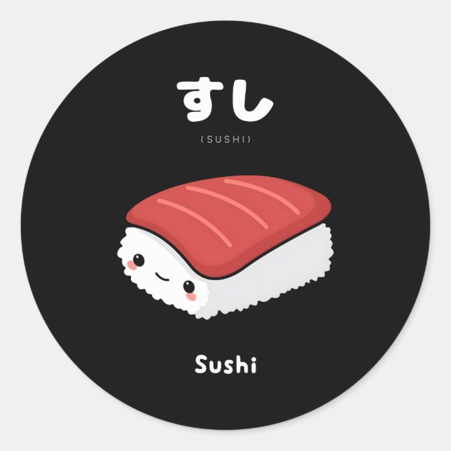 Pegatina Redonda Kawaii Sushi Japonés Para Los Fans Del Anime (Anverso)