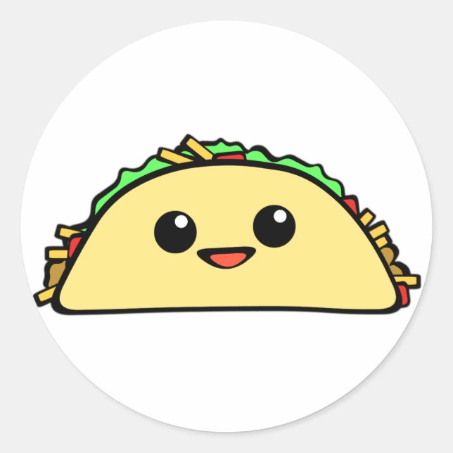 Pegatina Redonda Kawaii Taco (Anverso)