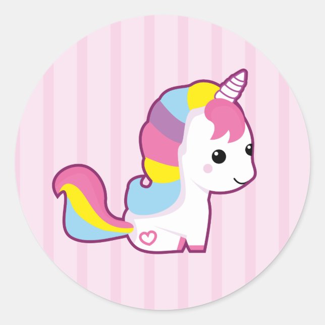 Pegatina Redonda Kawaii Unicorn (Anverso)