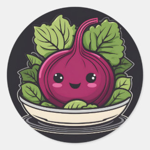 Pegatina Redonda Kawaii Veggie Salad Beet