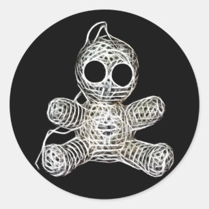 Pegatina Redonda Kawaii White Voodoo Doll Funny Magic Toy