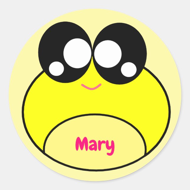 Pegatina Redonda Kawaii Yellow Frote Cute (Anverso)