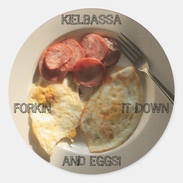 PEGATINA REDONDA ¿KAY PASA, KIELBASSA? (Anverso)