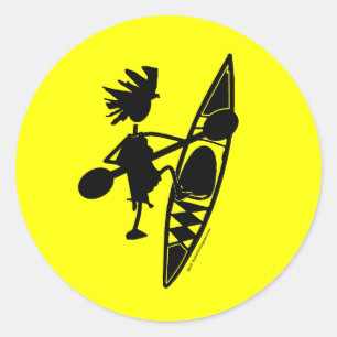 Pegatina Redonda Kayak Canoe Joyful Silhouette