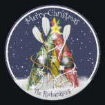 Pegatina Redonda Kayak Christmas Tree wintertime kayaking paddling<br><div class="desc">Este pegatina redondo de 3 pulgadas del árbol de Navidad Kayak puede ser personalizado con el saludo de su personalizado y presenta un "árbol" Kayak con acentos de copo de nieve sobre un fondo azul de medianoche del personalizable - el "árbol" está compuesto por tres kayaks (rojos, amarillos y verdes)...</div>