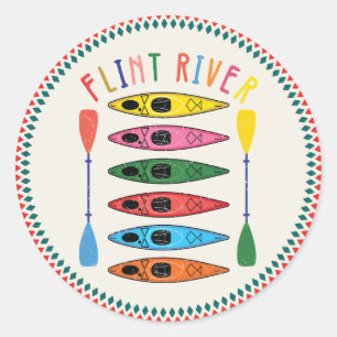 Pegatina Redonda Kayak del río Retro Flint