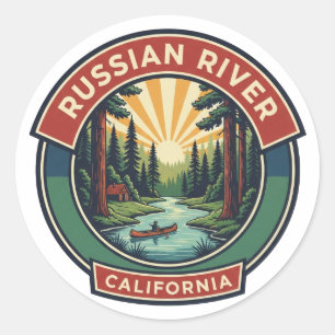 Pegatina Redonda Kayak en el río Ruso California Viajes
