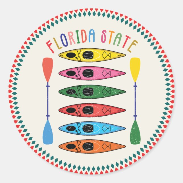 Pegatina Redonda Kayak Estatal Retro Florida (Anverso)