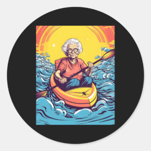 Pegatina Redonda Kayak Grandma Kayaker Kayak Canoeing