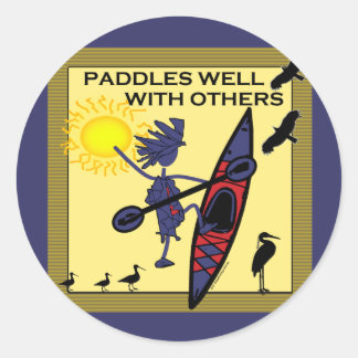 Pegatina Redonda Kayak Paddles bien en amarillo