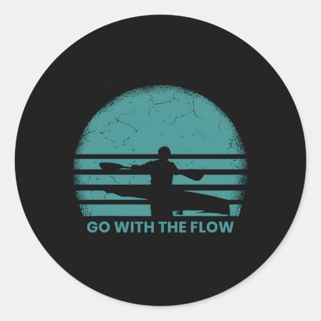 Pegatina Redonda Kayak River Kayak Kayaker (Anverso)