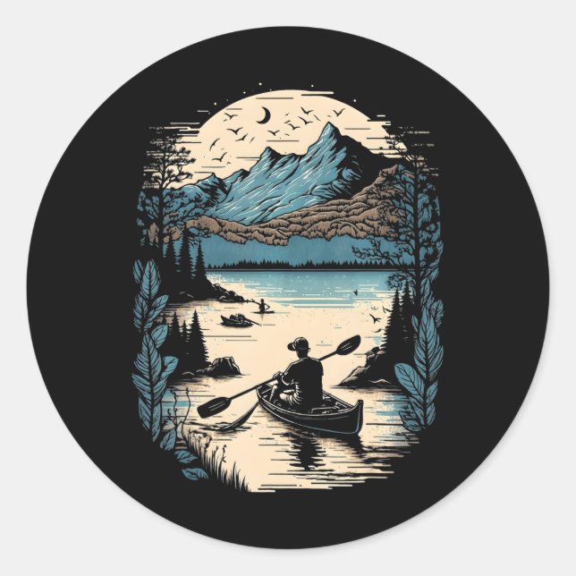 Pegatina Redonda Kayaking Al Aire Libre Único Kayak Booting (Anverso)